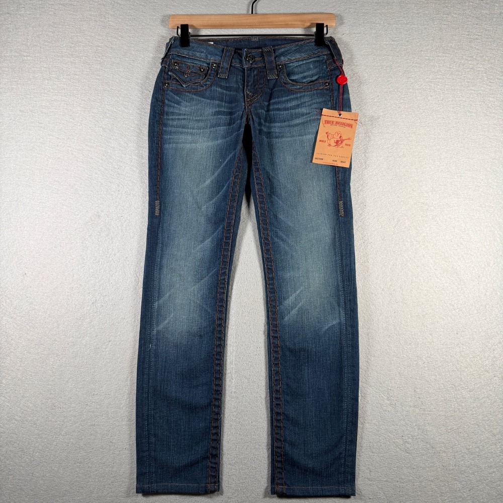True Religion Julie Super T Skinny Jeans Tim Luckdraw Blue WQ1599T49 Womens 25